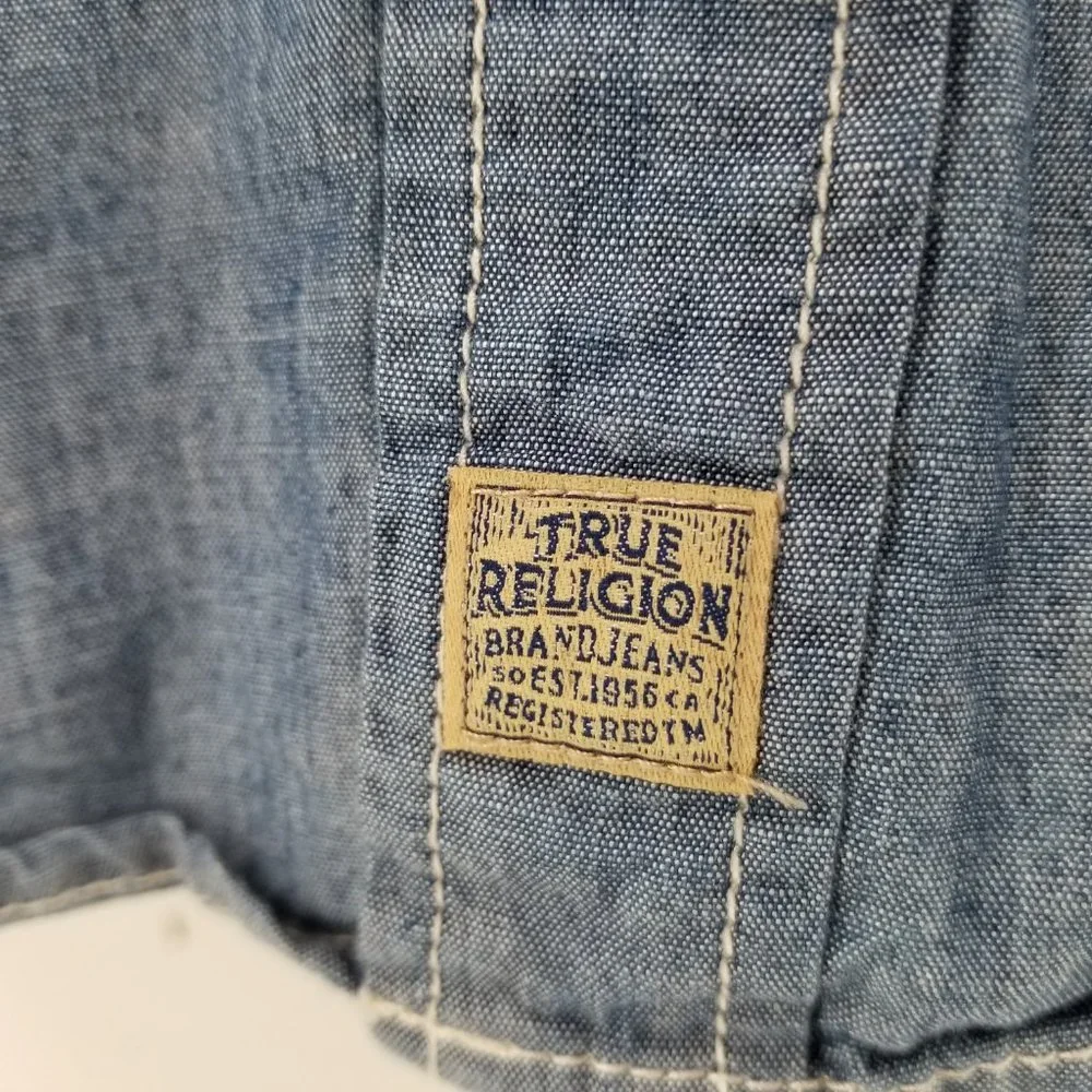 True Religion Denim Distressed LONG SLEEVE Mens SHIRT Small S